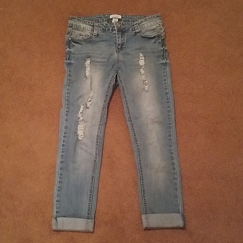 Distressed Blue Asphalt Skinny Jeans